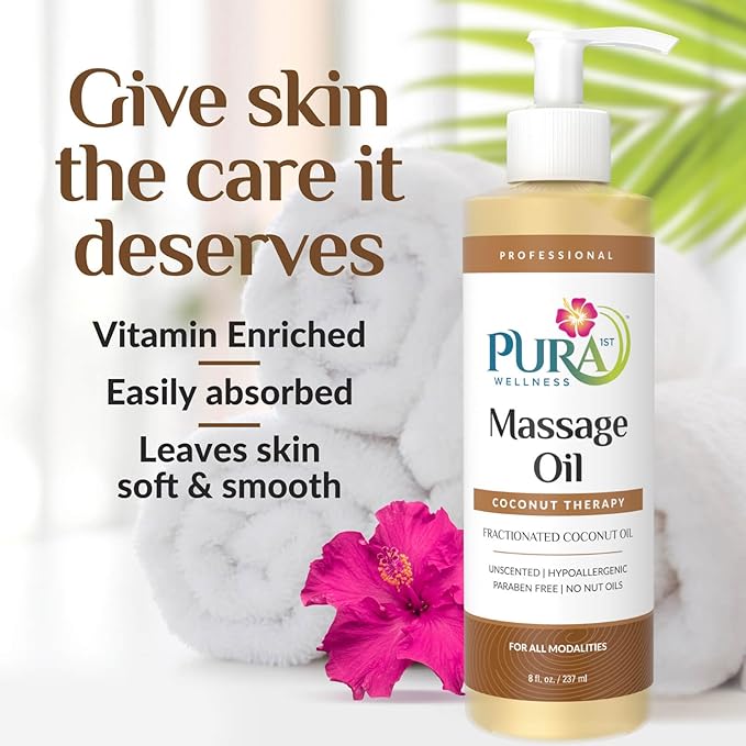 Coconut Therapy Massage Oil, Coconut Massage, Physical Therapy Coconut Oil, Professional Deep Tissue Therapy, Pura Wellness Massage Oil, Unscented Oil for Physical Therapy and Recovery, 8oz