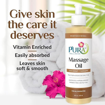 Coconut Therapy Massage Oil, Coconut Massage, Physical Therapy Coconut Oil, Professional Deep Tissue Therapy, Pura Wellness Massage Oil, Unscented Oil for Physical Therapy and Recovery, 8oz