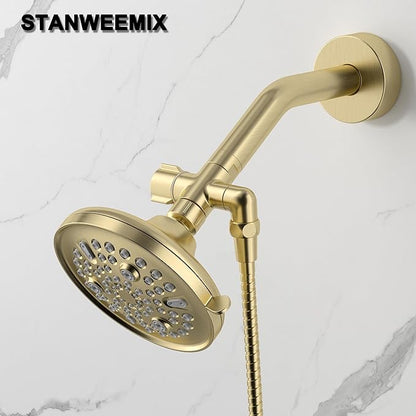 Solid Brass 3-Way Shower Arm Diverter Valve for Handheld Shower Head and Fixed Spray Head, G1/2 Universal Bathroom System Component Replacement Part (Brushed Gold)