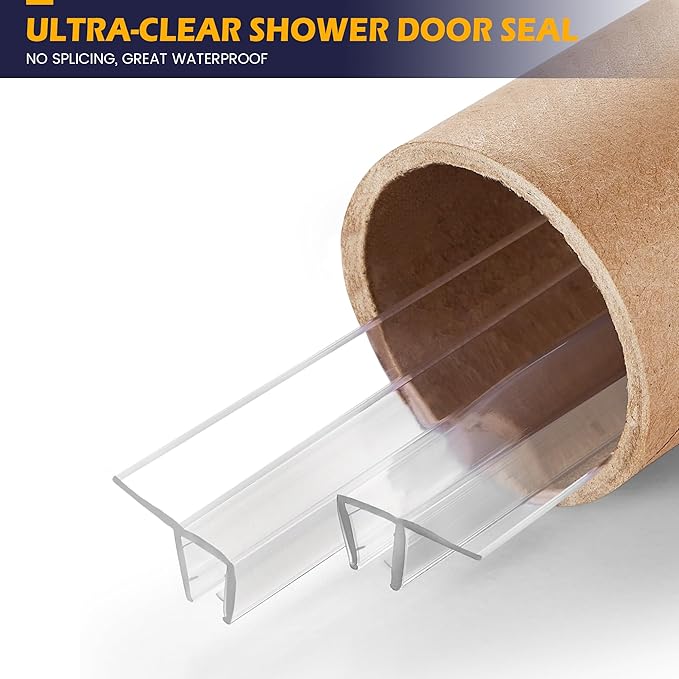 Shower Glass Door Side Seal, 2PCS 78 Inch Ultra Clear PVC Seal Strip with Long Sweep for 3/8"(10mm) Thick Framless Glass Door, to Stop Water Leakage