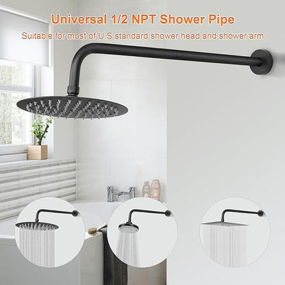 HarJue Shower Arm with Flange and Teflon Tape, Wall Mounted Shower Pipe 304 Stainless Steel Extension Arm for Fixed Shower Head & Handheld (20 Inch, Matte Black)