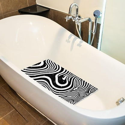 Bath Tub and Shower Mats, Non Slip Bathmat with Drain Holes and Suction Cups for Bathroom Floor, 15.1 x 26.8 Inch (Art Abstract Black and White Lines Pattern)