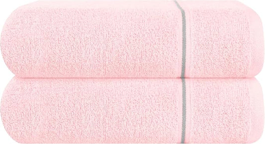 MyOwn Cotton 2 Pack Oversized Bath Towel Set 28x55 inches, Large Bath Towels, Ultra Absorbant Compact Quickdry & Lightweight Towel, Ideal for Gym Travel Camp Pool - Pink