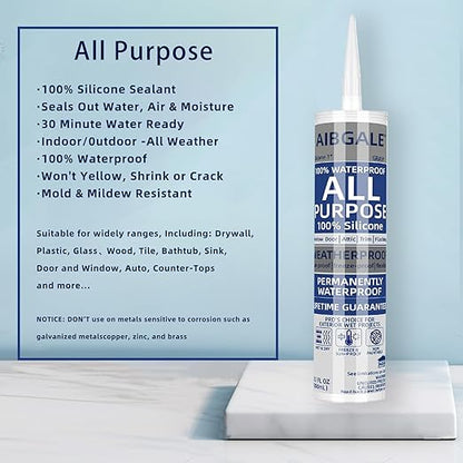 Gray Silicone Sealant, All-Purpose 100% Waterproof Silicone Caulk, Adhesive Caulking Silicone for Indoor Outdoor Windows, Aquarium, Bathtub Auto Leak Seaing, 10.1 Oz, 1 Pack (1)
