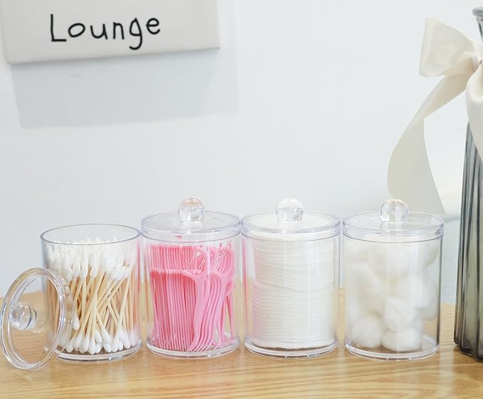 3 Pack Plastic Cotton Swab Ball Pad Holder,Acrylic Qtip Holder,Bathroom Canisters Apothecary Jar Set, 10 oz