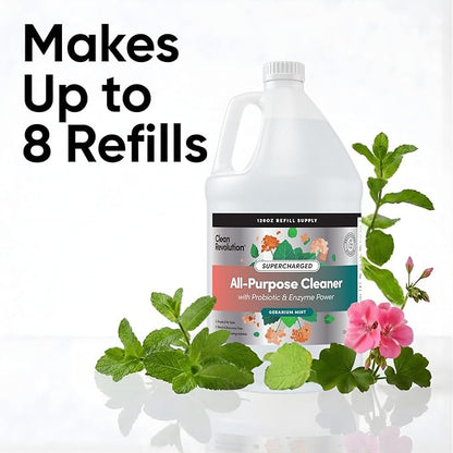 Clean Revolution SuperCharged All Purpose Cleaner, Refill Supply, Non-Toxic, Eco-Friendly & Plant-Based, Ready to Use, Geranium Mint, 128 Fl Oz
