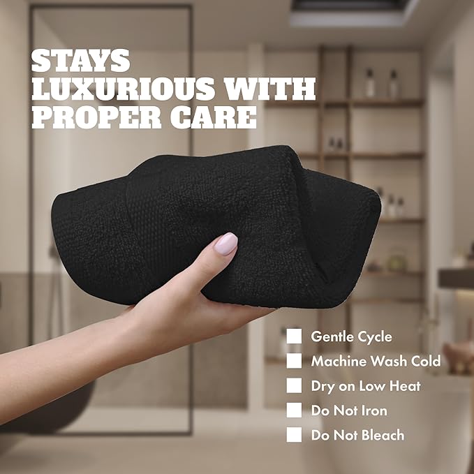 White Classic Wealuxe Black Washcloths 24 Pack - 600 GSM 100% Ring-Spun Cotton Wash Cloths for Showering, Highly Absorbent and Soft | 12x12 Inches