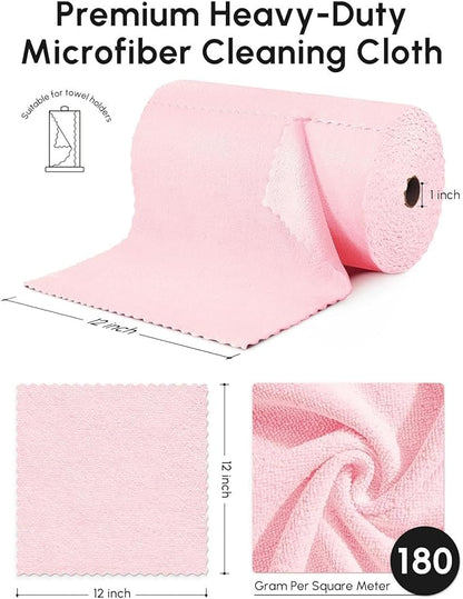 Microfiber Cleaning Cloths Roll, 75 Pack Tear Away Microfiber Towels Roll, 12" x 12" Lint Free Rags, Reusable Cleaning Cloths, Washable, Scratch Free,Ultra Absorbent Dish Rags(Pink)