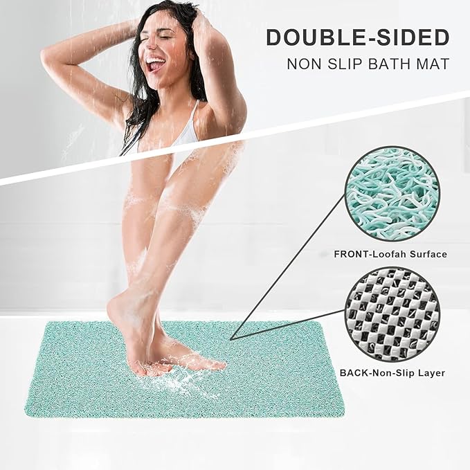Nonslip Bathtub Mat, Anti Slip Bath Mat 0.6" Extra Thick, Quick Dry Bath Tub Anti Slip Shower Mat, Loofah Non-Slip Bath Mat for Tub Bathroom Pool Kitchen Entryway Home Hotel(Blue 16x24)