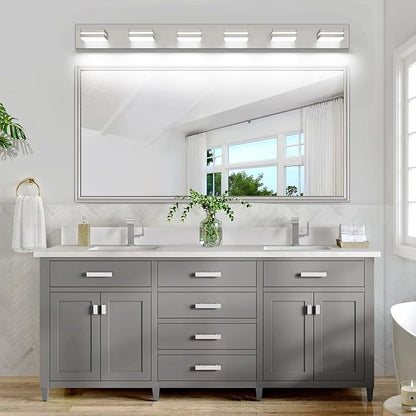 SineRise LED Modern Bathroom Vanity Light Fixtures (6-Light, 48-Inch), Brushed Nickel Modern Acrylic Bathroom Wall Lighting Fixtures Over Mirror (Cool White 6000K)