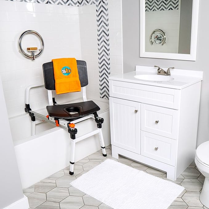 ShowerGlyde SG3 - FSA HSA Eligible | Sliding Transfer Bench for Tight Spaces, Swivel Seat, Grab Bar, and Height Adjustable - Ideal Sliding Shower Chair for Compact Bathrooms