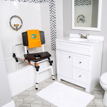 ShowerGlyde SG3 - FSA HSA Eligible | Sliding Transfer Bench for Tight Spaces, Swivel Seat, Grab Bar, and Height Adjustable - Ideal Sliding Shower Chair for Compact Bathrooms