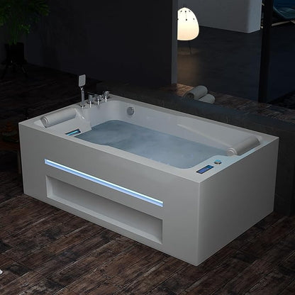 Empava PRO Series Jetted Tub, Luxury 56-Jet Whirlpool Bathtub | Ozone Sanitization, AM/FM Radio & Chromatherapy, Alcove Design, 71" Acrylic Spa Tub for Two