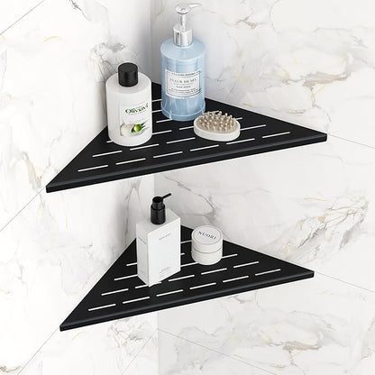 Corner Shower Shelves, 12” Recessed Tile Shower Shelf, 304 Stainless Steel Grout in Corner Tile Shower Shelves, No Drilling, Matte Black, 2 Pack
