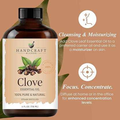 Handcraft Blends Clove Essential Oil – Huge 4 Fl Oz – 100% Pure and Natural – Premium Grade Essential Oil for Diffuser and Aromatherapy, Skin, Massage, Candle and Soap Making Fragrance