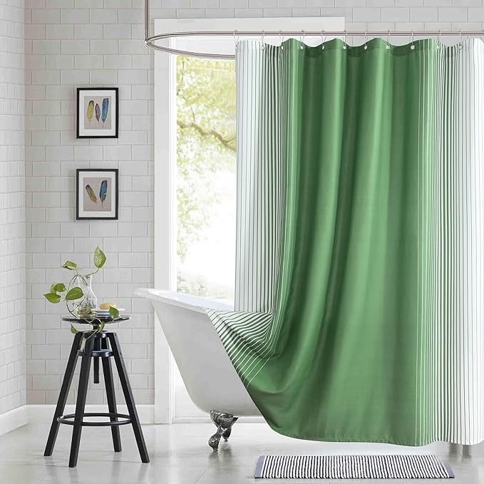 Green Shower Curtain 78 Inches Long, Sage Green and White Gradient Vertical Stripe Waterproof Polyester Shower Curtains for Bathroom, 72x78 Inches