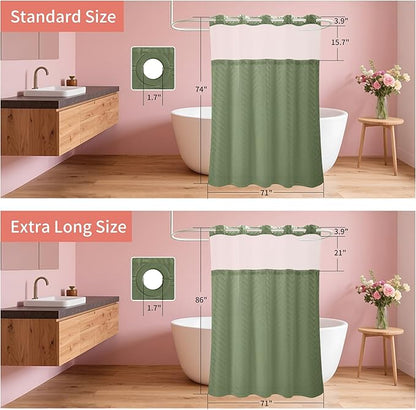Hookless Shower Curtain with Snap in Liner 71" x 74" Double-Layer Waterproof Polyester Shower Curtain for Bathroom or Hotel Use,Removable Liner,Magnetic Hem,Large Rings,Machine Washable,Sage Green