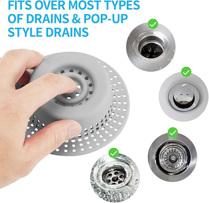 Shower Drain Hair Catcher, Bathtub Drain Cover Hair Trap Strainer Upgraded Protector with Silicone & Stainless Metal Designed for Pop-Up and Regular, Effective Without Slowing Drainage
