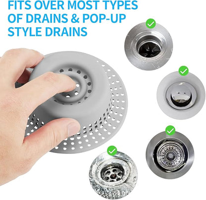 Shower Drain Hair Catcher, Bathtub Drain Cover Hair Trap Strainer Upgraded Protector with Silicone & Stainless Metal Designed for Pop-Up and Regular, Effective Without Slowing Drainage