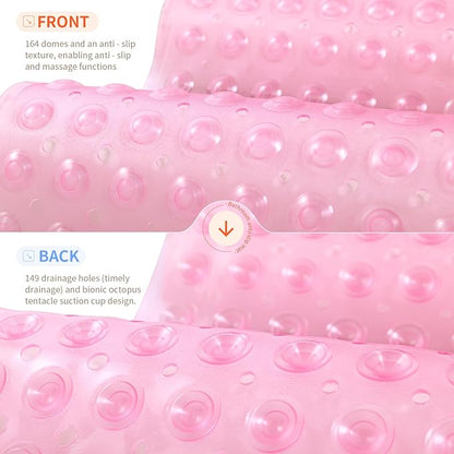 Anti-Slip Bathtub Shower mat, 20.8×20.8（Approximately 53×53cm） inch Soft Oversized Machine Washable Non-Slip Bathtub mat with Drainage Holes, Bathroom Floor Suction Cup.（1-Clear Pink）