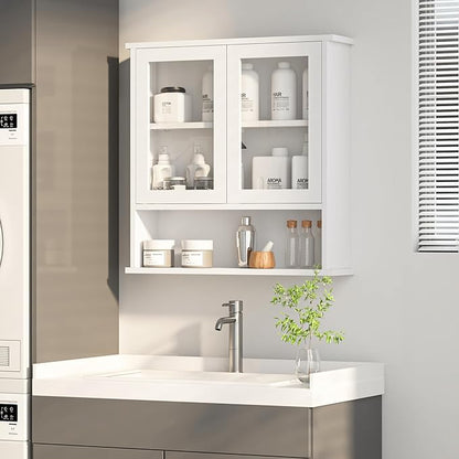 Modern Hanging Bathroom Cabinet, Sturdy Wooden Medicine Cabinet with Buffering Hinge & Anti-Scratch Door, Space-Saving Wall Mounted Over Toilet (Acrylic-Insert Panel Door)