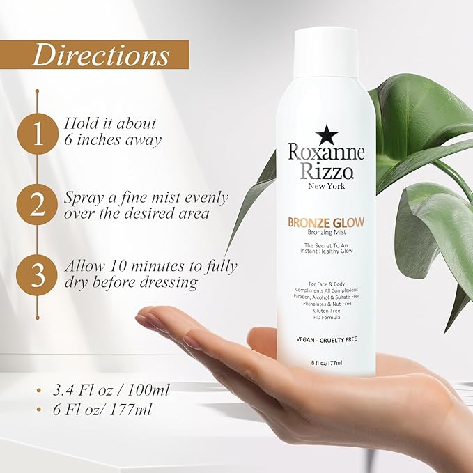 Bronze Glow – Instant bronzer Spray Mist for Face and Body – Hydrating Tanning Mist with Bronzer – Blends into All Skin Tones – Celebrity Favorite Bronzer Spray – 6 oz