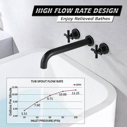 SUMERAIN Wall Mount Tub Filler Oil Rubbed Bronze High Flow Bathtub Faucet Long Spout with Rough in Valve, Two Cross Handles
