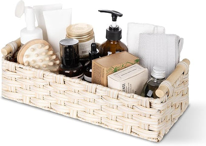GRANNY SAYS Toilet Paper Basket for Back of Toilet, Wicker Baskets for Storage, Wicker Baskets for Shelves, Toilet Basket Tank Topper, Waterproof Toilet Tank Basket, 14¼" x 6½" x 4¼", Butter Milk