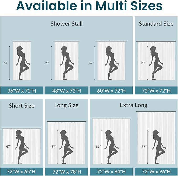 Titanker Stall Shower Curtain Liner 48x72, Clear Lightweight PEVA Shower Curtains for Bathroom, Waterproof Single Shower Liner with 2 Magnets and Rustproof Grommet Holes