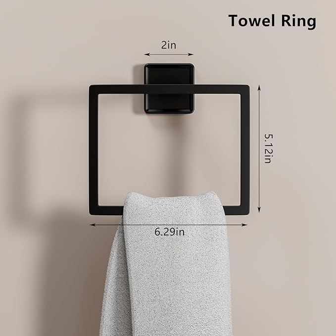 5-Pieces Matte Black Bathroom Hardware Accessories Set, SUS304 Stainless Steel Bath Towel Bar Set, 15.6 Inch Bath Towel Bar Set，Towel Racks for Bathroom Wall Mounted.