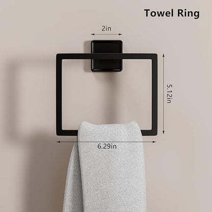 5-Pieces Matte Black Bathroom Hardware Accessories Set, SUS304 Stainless Steel Bath Towel Bar Set, 15.6 Inch Bath Towel Bar Set，Towel Racks for Bathroom Wall Mounted.