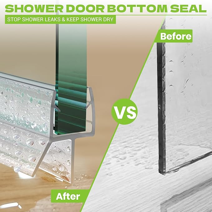 Shower Door Bottom Seal, 2-Pack PVC Strips with Sweep 36" Long, for 1/4"(6mm) Thick Framless Glass Door, to Stop Water Leakage