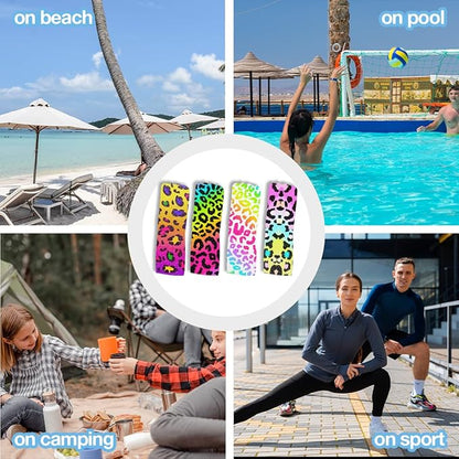 4 Pack Towels for Bathroom, Beach Towel, Microfiber Lightweight Beach Towels Oversized, Towel Accessories for Christmas Halloween Favors Travel 32x71 IN, Rainbow Leopard Colorful Neon Cheetah Print