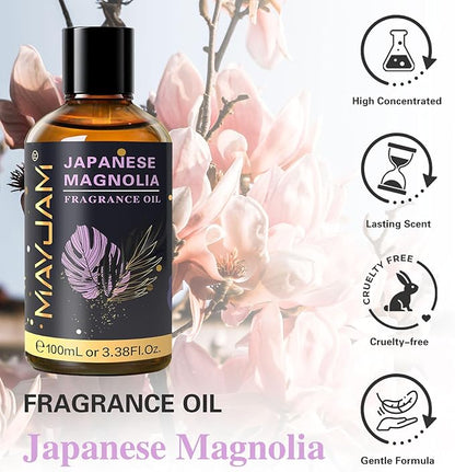 MAYJAM 100ML/3.38FL.OZ Japanese Magnolia Fragrance Oils with Glass Dropper, Essential Oils for Diffusers for Home, Long Lasting Scented Oils for Diffusers Soap Candle Making