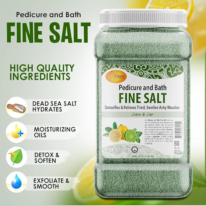 SPA REDI - Detox Foot Soak Pedicure and Bath Fine Salt, Lemon and Lime,128 Oz - Made with Dead Sea Salts, Argan Oil, Coconut Oil, and Essential Oil - Hydrates, Softens and Moisturizes