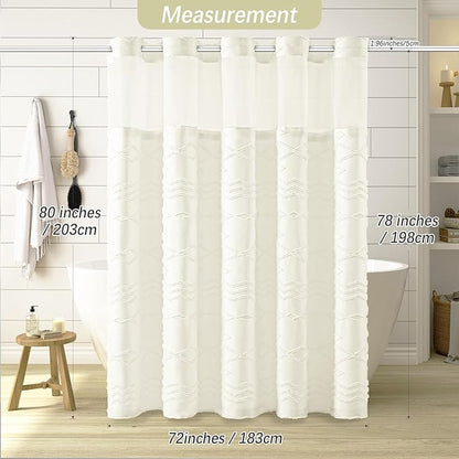No Hooks Required Boho Farmhouse Shower Curtain Tufted Chevron Striped with Snap in Liner - 72W x 80H, Water Resistant Hotel Grade Spa Like Bathroom Curtain Set, Beige