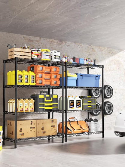 4 Tier Adjustable Storage Shelves,Heavy Duty Metal Utility Shelf 1400LBS Capacity Wire Shelving Unit Organizer Rack for Kitchen Office Pantry Room 18" D x 46" W x 59" H Black