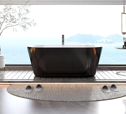 59" Acrylic Soaking Bathtub, Deep Modern Tub with Non-Slip Base, CUPC Certified, Space-Saving Bath with Chrome Drain and Overflow, Easy Install for Small Bathrooms, Black
