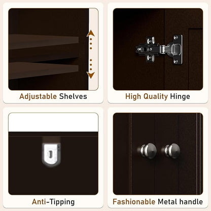 Over The Toilet Storage Cabinet, Behind Toilet Bathroom Organizer with Adjustable Shelves, Above Toilet Organizers with Barn Door, Space Saver for Restroom, Bathroom, Laundry