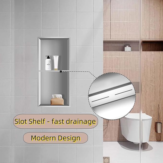 24" X 12" Shower Niche Insert Tile Ready, Niche for Shower Wall, Stainless Steel 2-Tier Recessed Shelf No Tile Needed for Bathroom Storage, Brushed Nickel