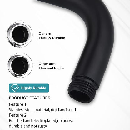 16 Inch Shower Arm with Flange,Stainless Steel 90 Degree Rain Shower Head Extension Arm,Wall-Mounted Shower Head Arm for Fixed Shower Head,Matte Black
