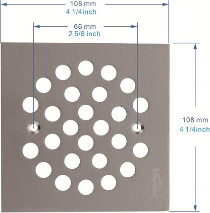 Square 4-1/4(4.25) inch Screw-in Shower Floor Drain Grate Strainer (Brushed Nickel)