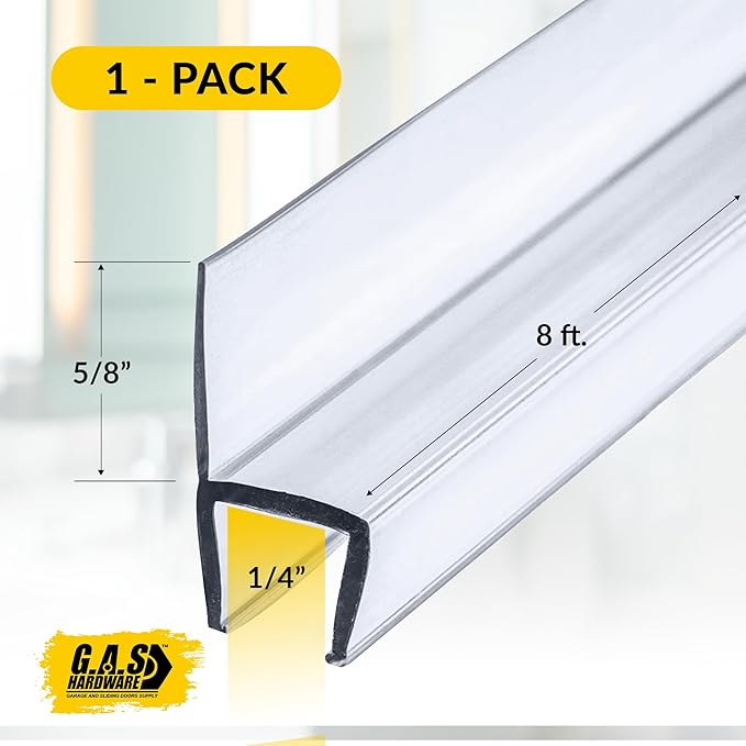 1/4" (6mm) Frameless Shower Door Seal – H-Type 8 Ft. (2.44m) Ultra-Clear Bottom & Side Drip Rail Sweep Strip, 1 Piece for Leak Protection, Water Control & Easy DIY Installation