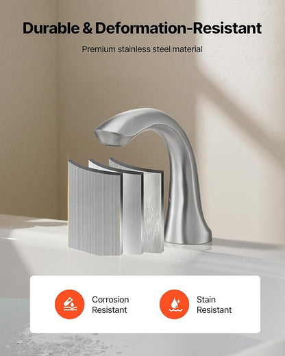 VEVOR Roman Tub Faucet, 3 Hole Waterfall Bathtub Faucet, Gooseneck Bath Tubs Faucets Set with 2 Handles, Deck Mount Bath Tub Faucets Set for Pet Washing, Adult Bathing, Brushed Nickel