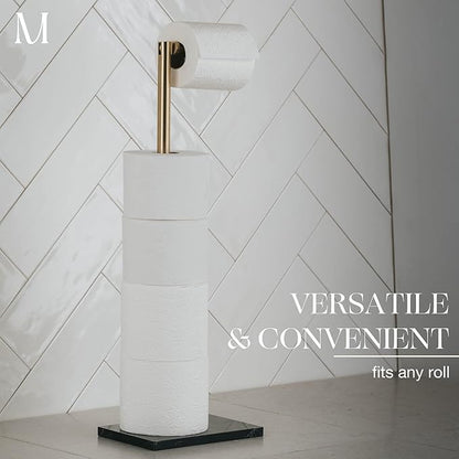 MARMOLUX ACC Free Standing Gold Toilet Paper Holder Stand with Black Marble Base and Storage | 4 Jumbo Roll Bathroom Hardware Toilet Tissue Organizer | Stainless Steel Bathroom Decor Accessory