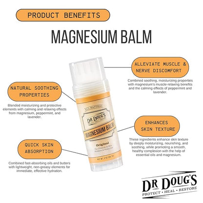 Dr. Doug's Magnesium Balm for Muscle & Nerve Relief – 2 oz Twist-Up Stick | Organic Peppermint & Lavender Scent | Topical Magnesium Cream for Legs, Arms & Chest | Non-Greasy, Organic & All-Natural