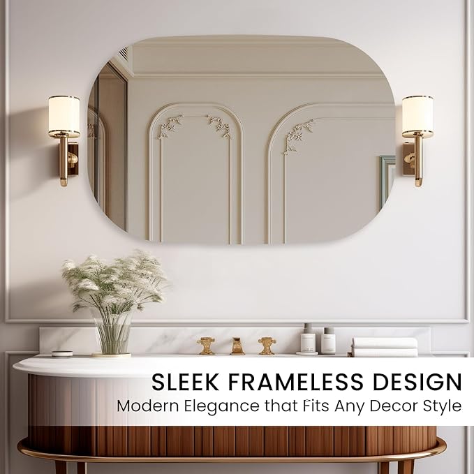 VASUHOME Frameless Bathroom Mirror, 20 x 32 Inch Wall Vanity Mirror, Large Wall Mounted Mirrors for Bathroom, Living Room, Bedroom