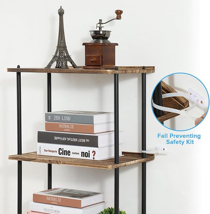 GETALL 5 Tier Bookshelf with Wheels, Tall Bookcase for Small Spaces, Solid Wood Narrow Shelf, Corner Book Shelf Storage Organizer for CDs, Movies, Movable Shelfing Unit for Bedroom, Living Room