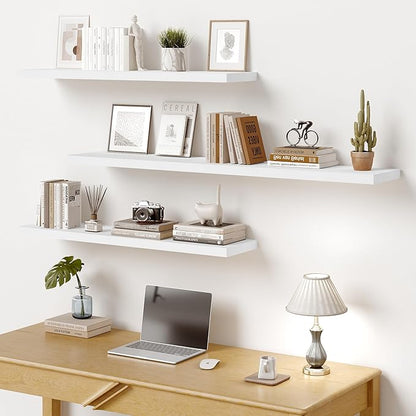 Vivelove 10 in Deep Floating Shelves for Wall, 36" x 10.2" x 1.5" Shelves for Room Wall Mounted, 1.5 Inch Thick Shelf for Bathroom Bedroom Kitchen Book Room, Modern Farmhouse Decor, Set of 2, White
