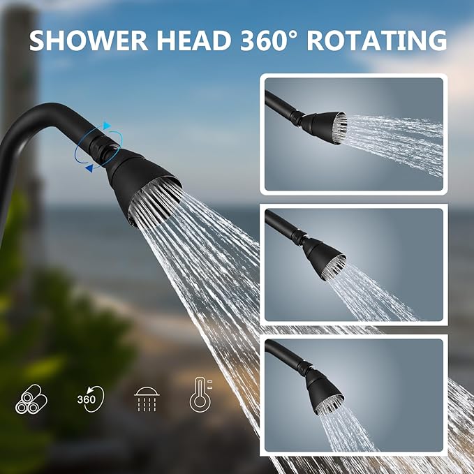 Aolemi Outdoor Shower Kit Fixtures Faucet System Double Handle Exposed Shower with Brass Mix Valve and Height-Adjustable Shower Pipe 6 Inch Center with Showerhead Matte Black